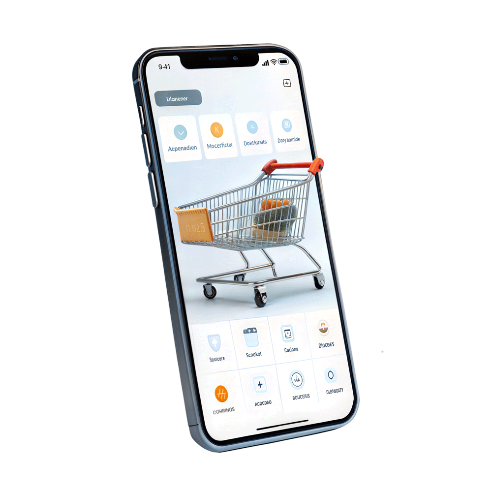 Mockup móvil de ecommerce con carrito de compras digital