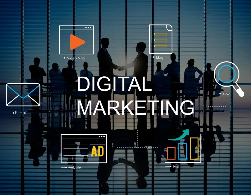 ¿Cuáles son los tipos de estrategias de marketing digital para eCommerce? 15 blog uhura cuales son los tipos de estrategias de marketing digital para ecommerce digital marketing con iconos y personas de negocio