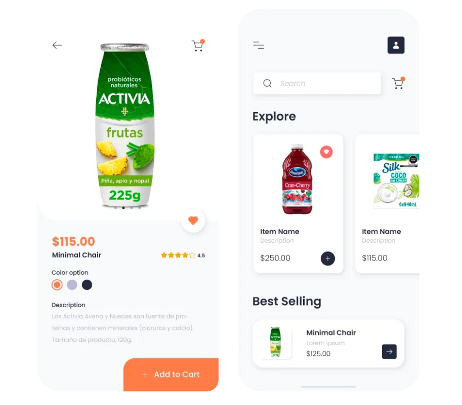 Mockup de ecommerce en móvil con imagen de producto Activia