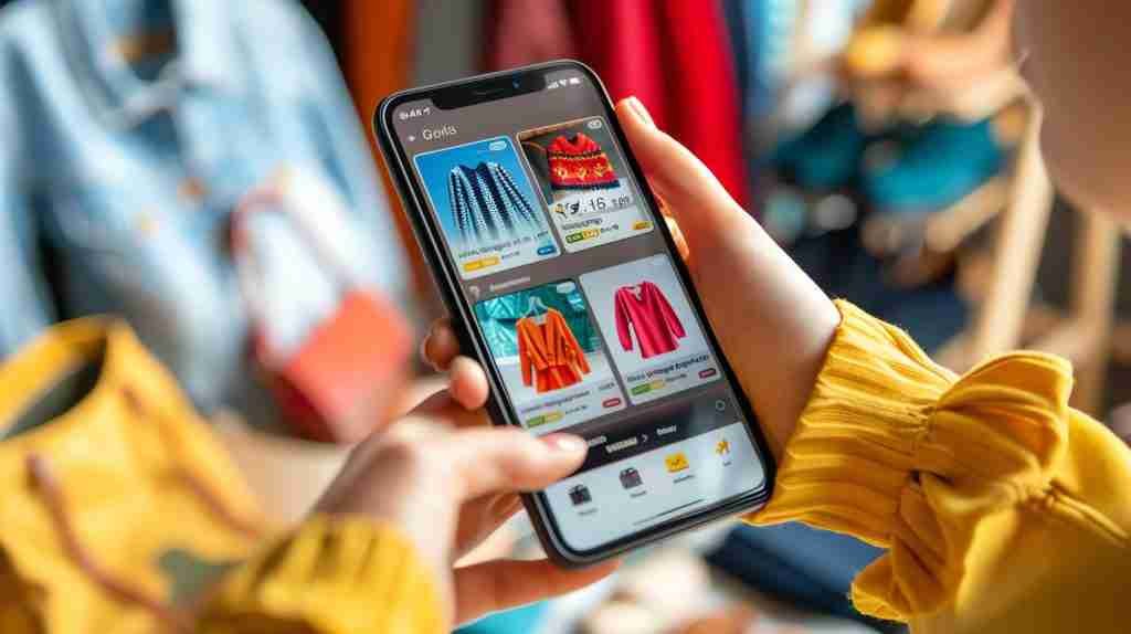 Plataformas asiáticas y su impacto en la experiencia de compra en Latam 12 plataformas asiaticas impacto ecommerce latam Una mujer joven está usando su teléfono inteligente para comprar ropa en línea. Está mirando una variedad de artículos en una plataformas asiáticas tipo Shein o Temu