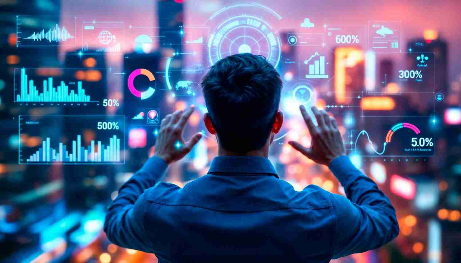 Holograma de tecnología futurista sobre la arquitectura de crecimiento digital